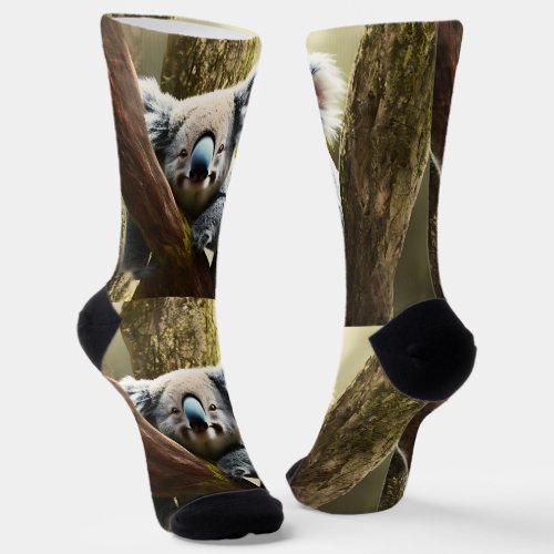 Happy Australian Koala Bear In Tree Crew Socks