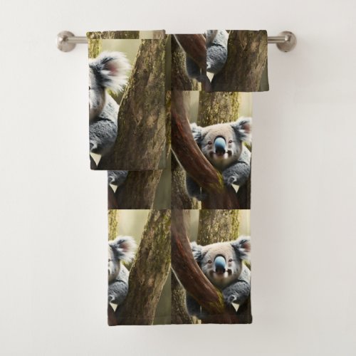 Happy Australian Koala In Tree Bath Towel Set