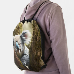 Happy Australian Koala In Tree Drawstring Backpack