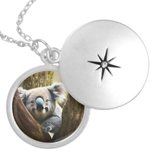 Happy Australian Koala In Tree, Locket Necklace