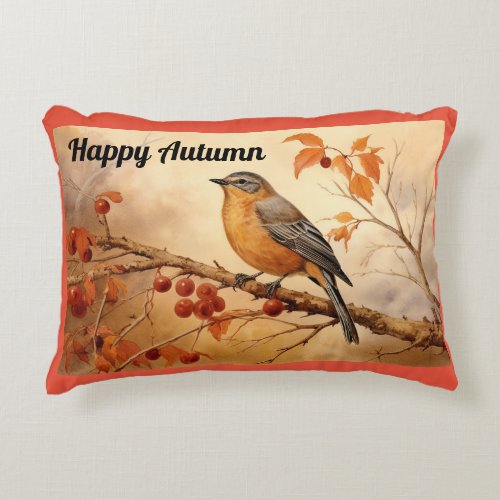 Happy Autumn Bird Accent Pillow