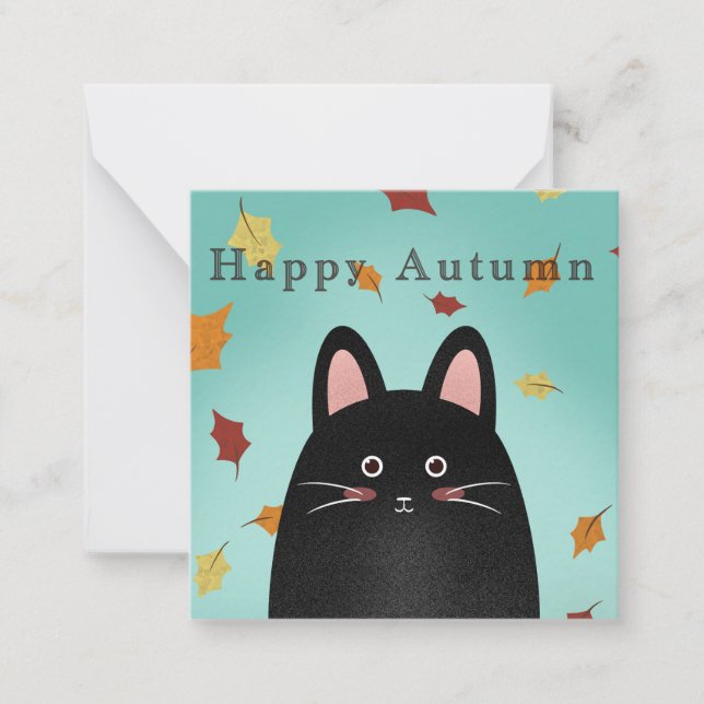 Happy Autumn Black Cat Note Card (Front)