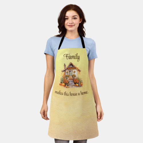 Happy Autumn Country Pumpkins and Floral Yellow Apron