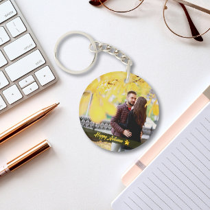  Happy autumn couple photo Keychain