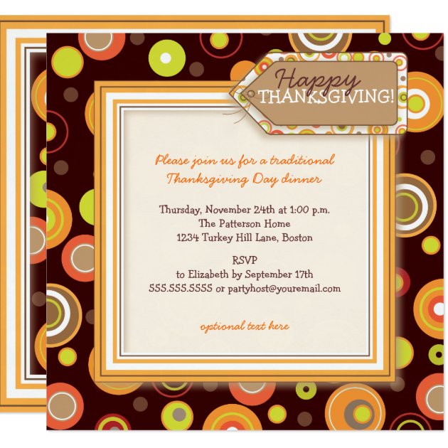 Happy Autumn Dots Retro Thanksgiving Dinner Card