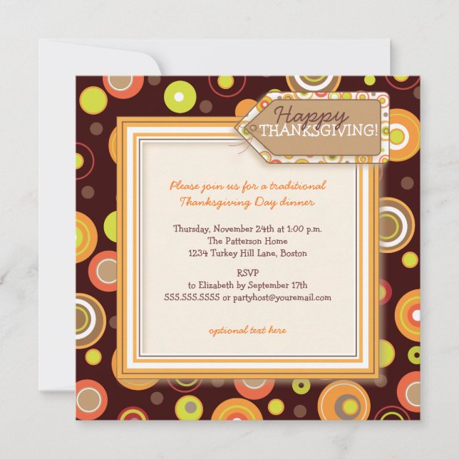 Happy Autumn Dots Retro Thanksgiving Dinner Invitation (Front)