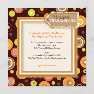Happy Autumn Dots Retro Thanksgiving Dinner Invitation
