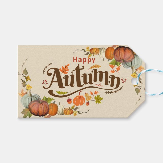 Happy Autumn Fall Thanksgiving  Gift Tags (Front (Horizontal))