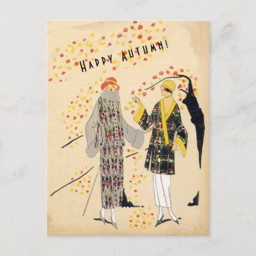 Happy Autumn Flapper Fashions in Fall Postcard