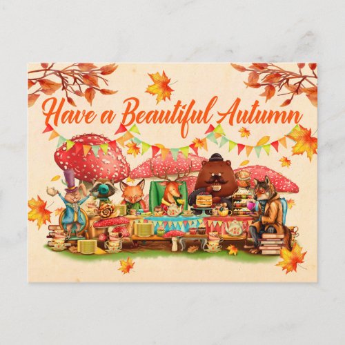 Happy Autumn Illustration Seasonal Card Postcard