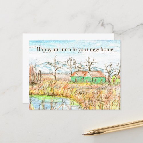 Happy Autumn In New Home Real Estate Country Home Postcard