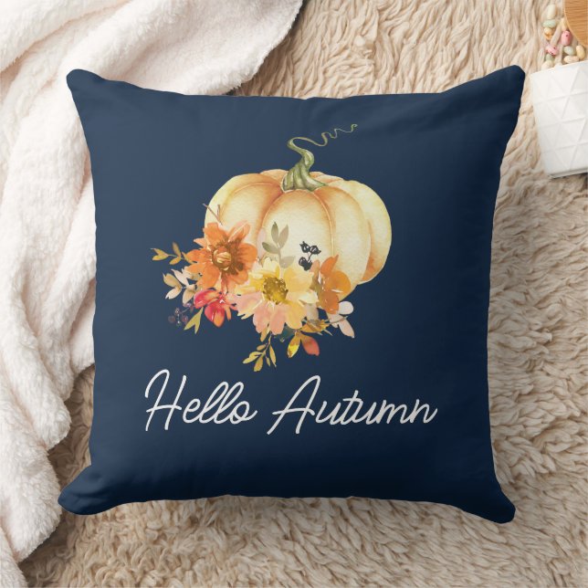 happy autumn navy blue thanksgiving fall throw pillow (Blanket)