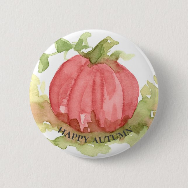 Happy Autumn Pink Pumpkin Halloween Button (Front)