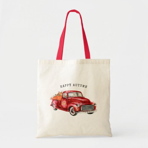 Happy Autumn Red Truck Pumpkins Tote Bag