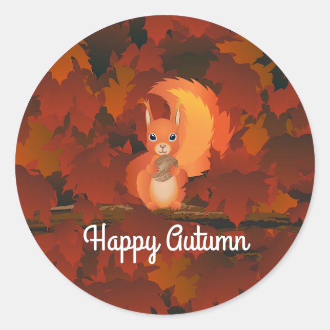 Happy Autumn Squirrel Sticker (Front)
