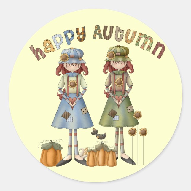 Happy Autumn Thanksgiving Round Stickers (Front)