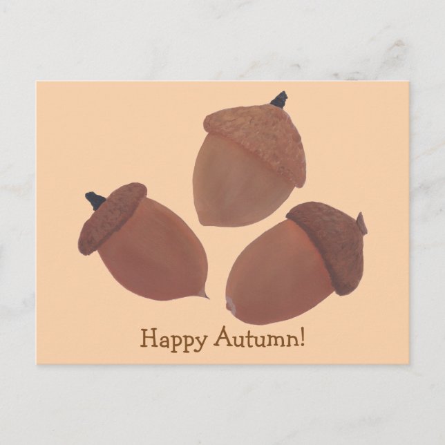 Happy Autumn Three Acorns Postcards (Front)