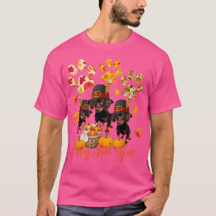 Happy Autumn Yall Thanksgiving Three Dachshund Dog T-Shirt