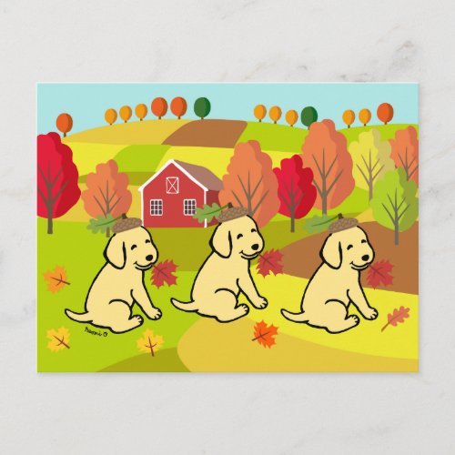 Happy Autumn Yellow Labrador Retriever Smiling Postcard
