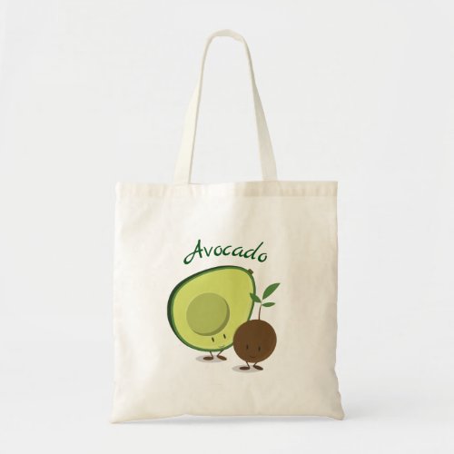Happy Avocado and Avocado Pit Cartoon Characters Tote Bag