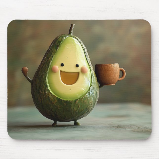 Happy Avocado Enjoying a Cup of Tea Mouse Pad (Front)