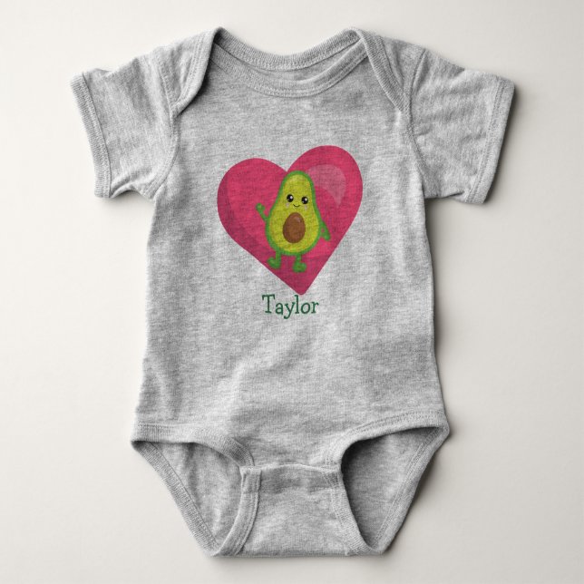 Happy Avocado Pink Heart Baby Bodysuit (Front)