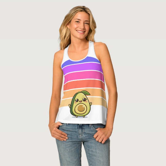 Happy Avocado Striped Tank - Colorful & Trendy (Front Full)