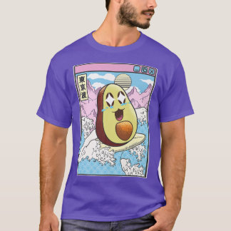 Happy Avocado Surfing Japanes Waves Kawaii Anime V T-Shirt