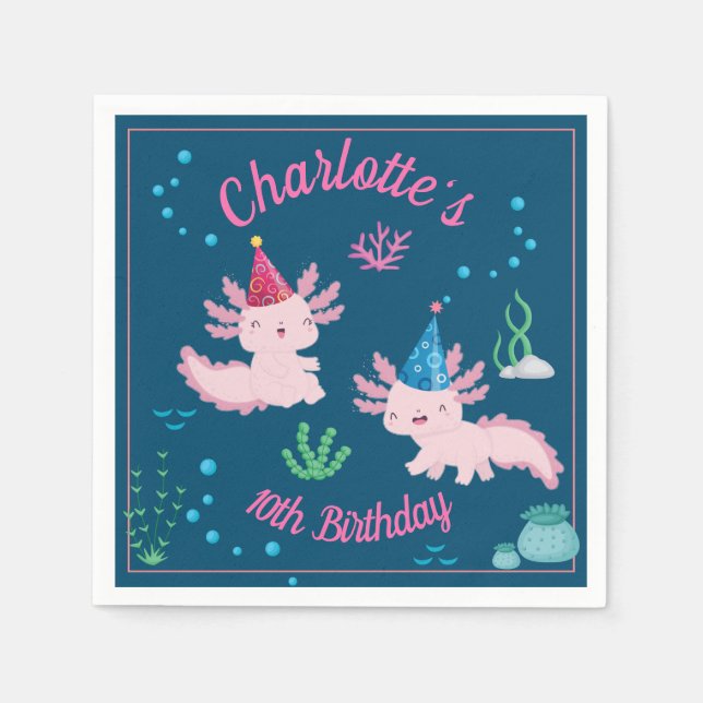 Happy Axolotl Birthday Party Napkins (Front)