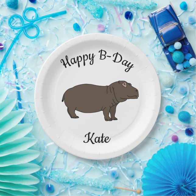 Happy B-day Hippopotamus African Animal Paper Plates (Party)