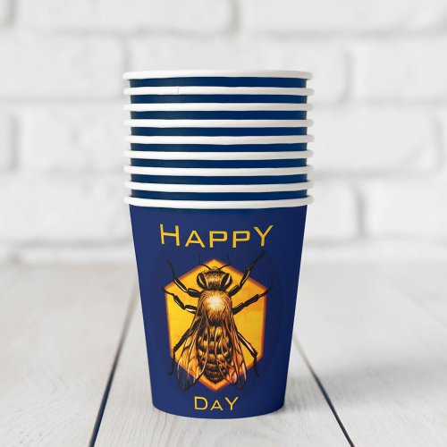 Happy B Day Honey Bee Cool Navy Beekeeper Birthday Paper Cups