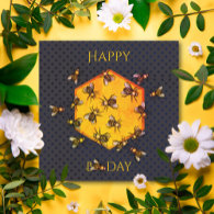 Happy B day Honey bees orange yellow fun birthday Invitation