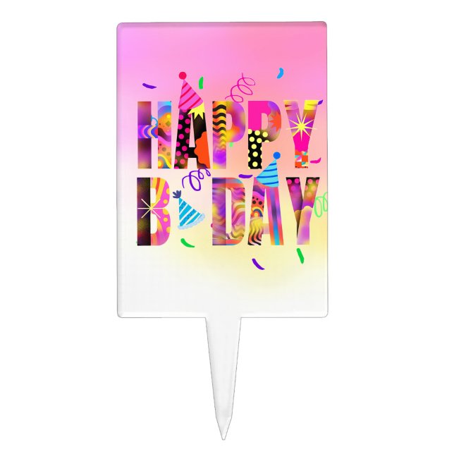 Happy B-Day Party Pop Art  Cake Topper ("Happy B-Day Cake Topper!)