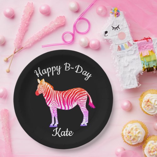 Happy B_day Pastel Zebra Africa Animal  Paper Plates