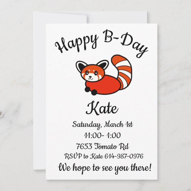 Happy B-day Red Panda Invitation (Front)