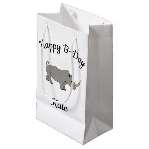 Happy B_day Rhinoceros Africa Animal  Small Gift Bag