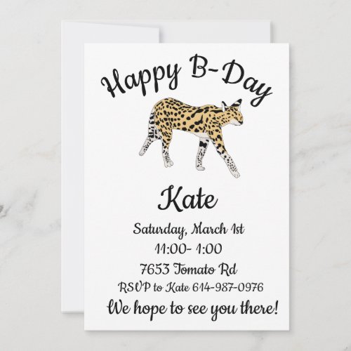Happy B_day Serval Cat Animal Invitation