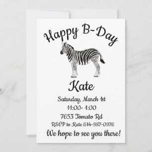 Happy B-day Zebra Invitation