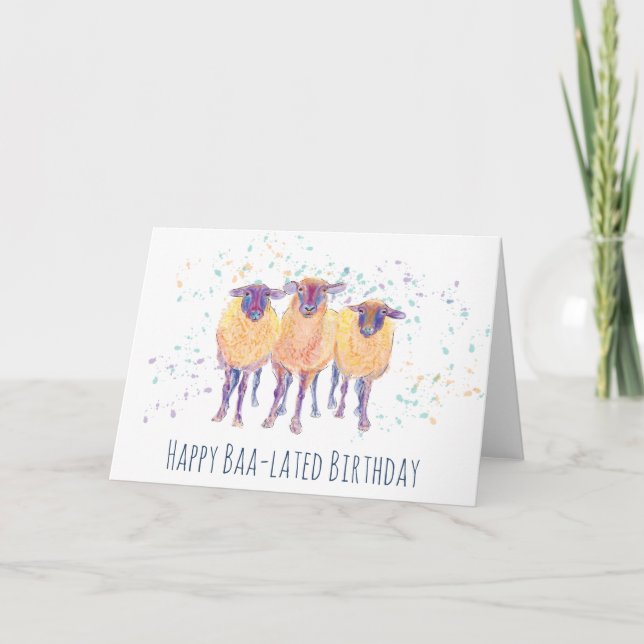 Happy Baa-lated Birthday Sheep Card (Front)