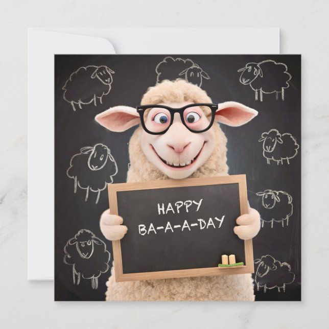 Happy Baaaday Funny Sheep Flat Greeting Card (Front)