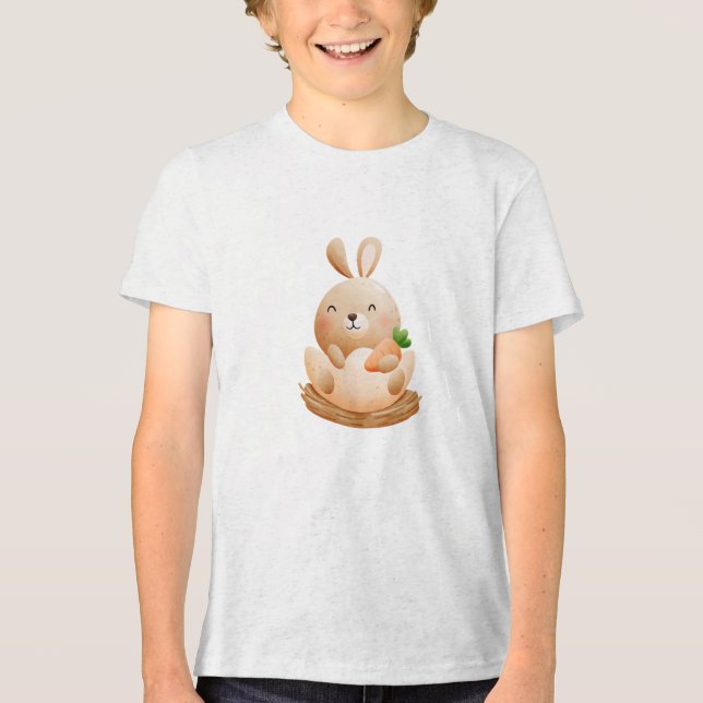 Happy Baby Bunny in Egg Illustration Tri-Blend Shirt (Front)