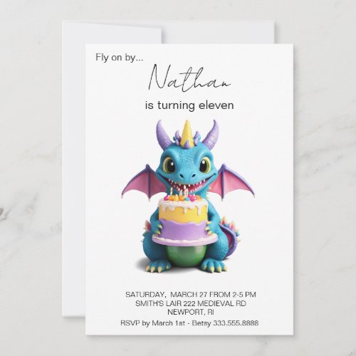  Happy  Baby Dragon Photo AP88 Birthday Party Invitation