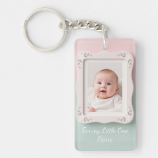 Happy Baby Floral Pink Green Frame Keychain