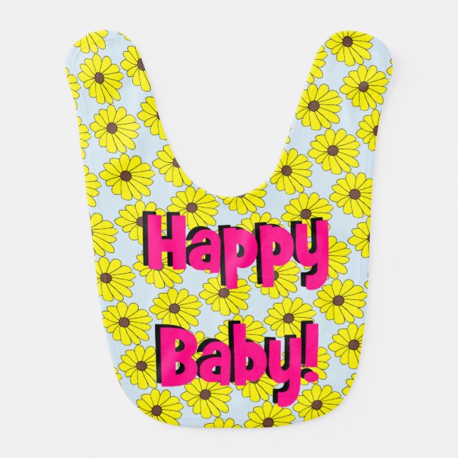 "Happy Baby!" flowered bib (Front)