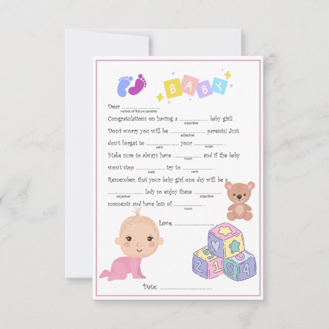 Happy Baby Girl Libs Note Card (Front)