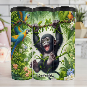 Happy Baby Gorilla Swinging in Jungle Thermal Tumbler