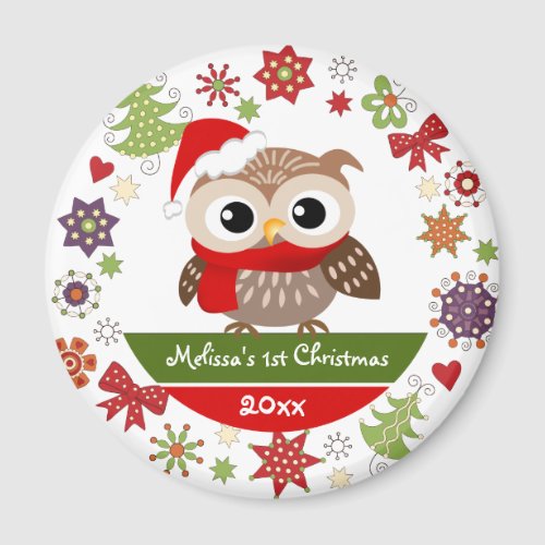 Happy Baby Owl 1st Christmas Magnet