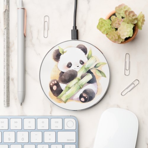 Happy Baby Panda With Bamboo Wireless Charger