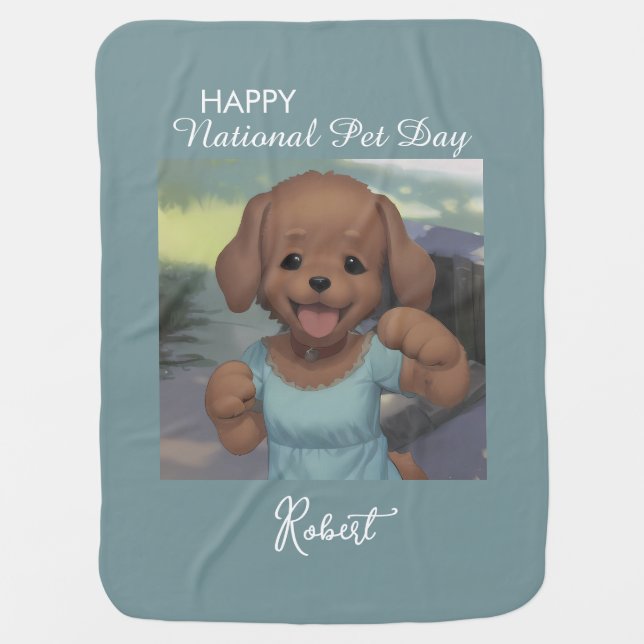 Happy baby puppy for a dog lover custom text  baby blanket (Front)