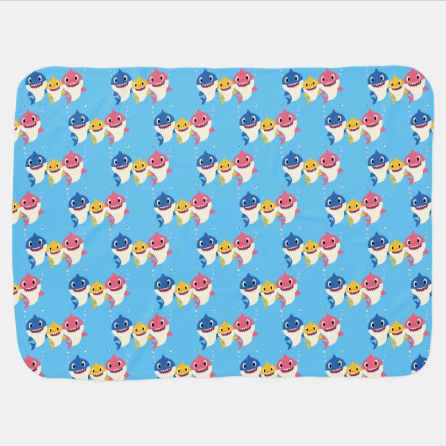 Happy Baby Shark Family Cartoon Baby Blanket (Horizontal)